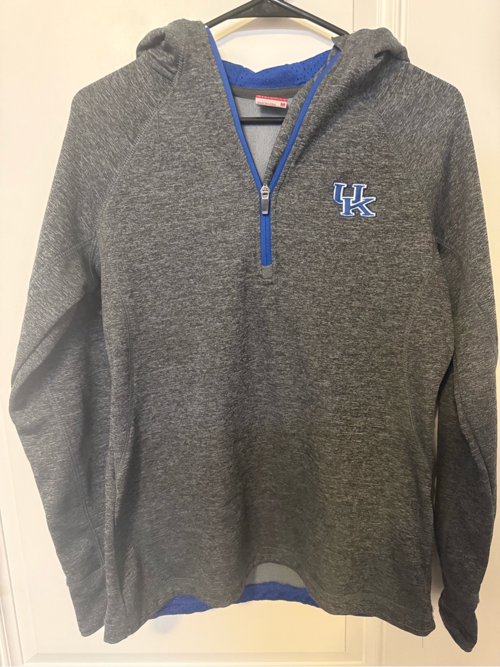 Men's Grey Half-Zip Hoodie with Blue Trim and UK Logo